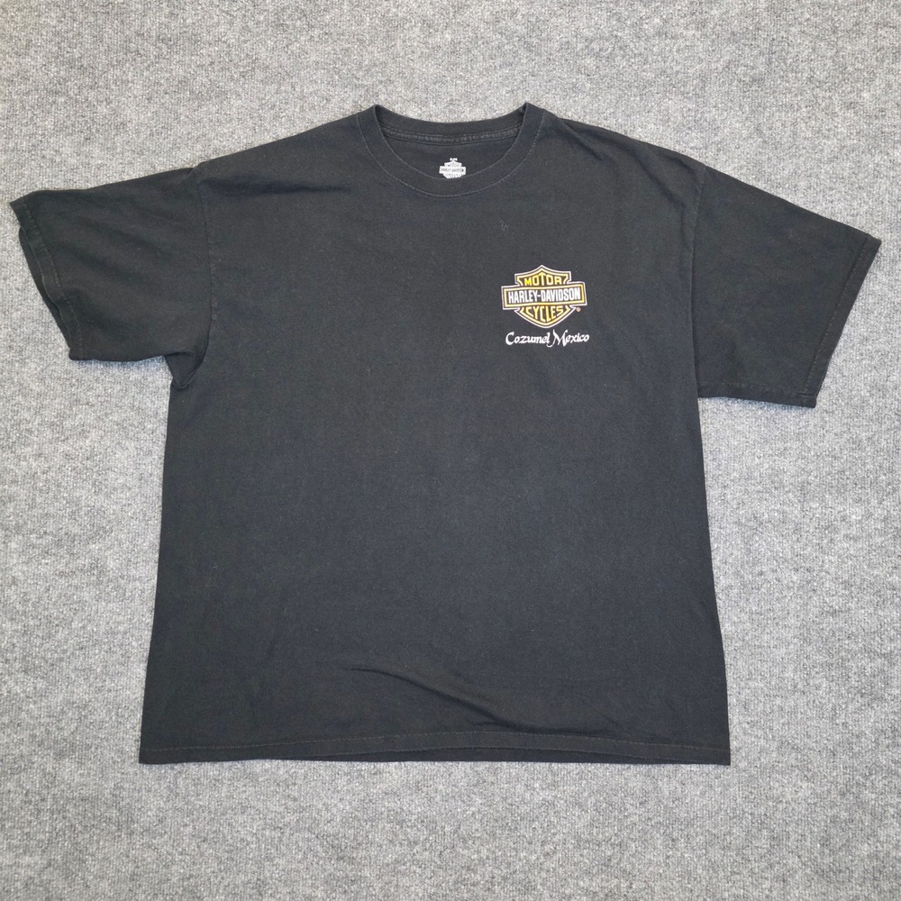 Harley Davidson T-Shirt Mens 2XL Black Cozumel Mexico Flaming Skull Graphic